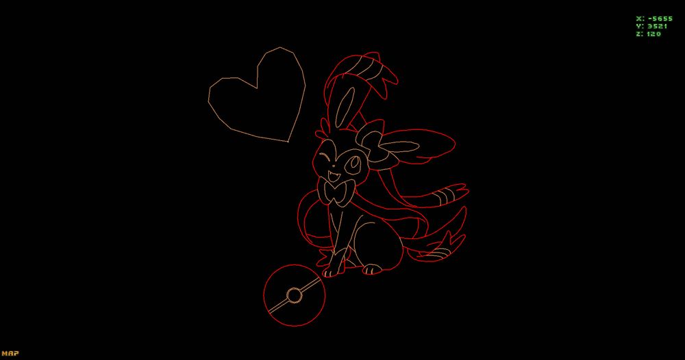 A picture of Sylveon, on Doom II's automap screen