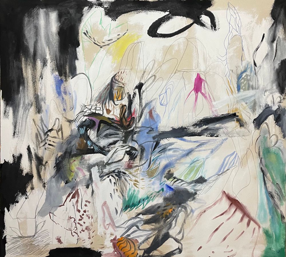 Parallel, 2025, acrylic, flashe, color pencils, graphite on canvas
