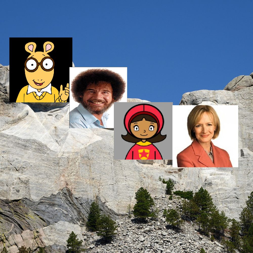 Arthur, Bob Ross, WordGirl and Judy Woodruff on Mount Rushmore