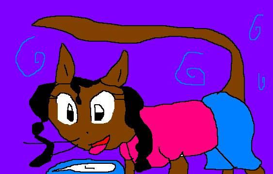 cat girl drinking milk