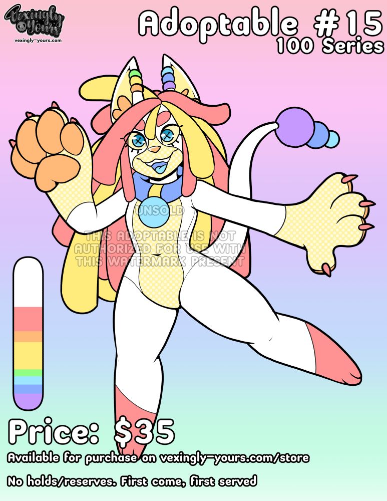 plushie dog adoptable with a rainbow color palette