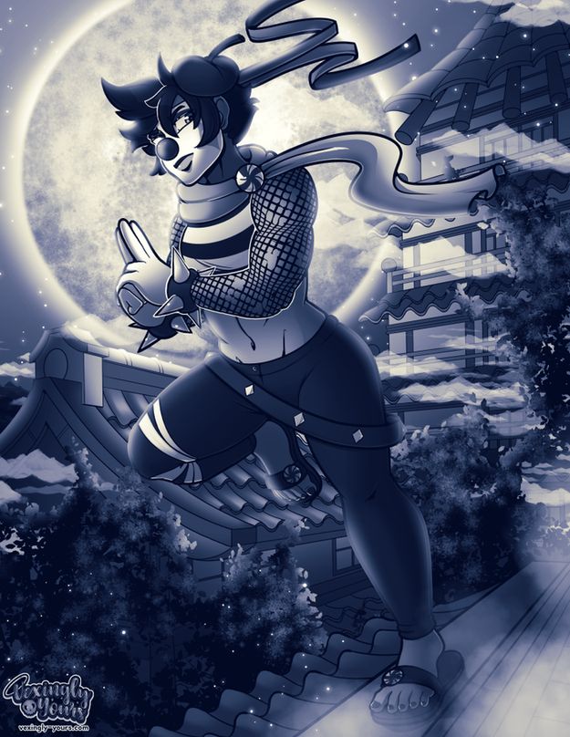 ninja mime on building at night