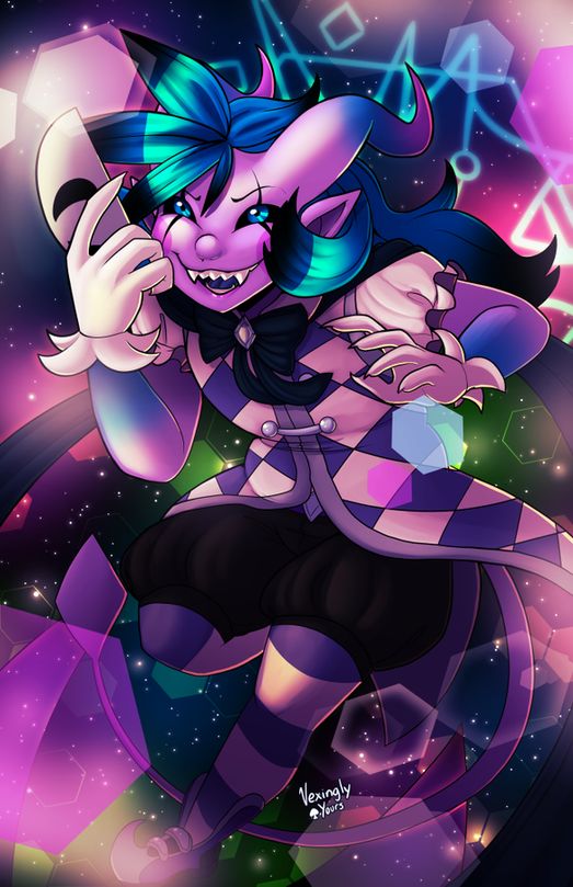 Demon jester holding a mask