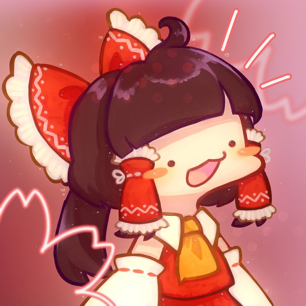 Digital painting of Reimu Hakurei goober. she is very happy