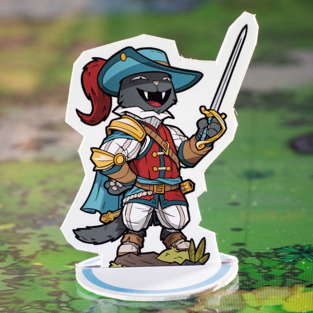 Paper miniature of a tabaxi swashbuckler