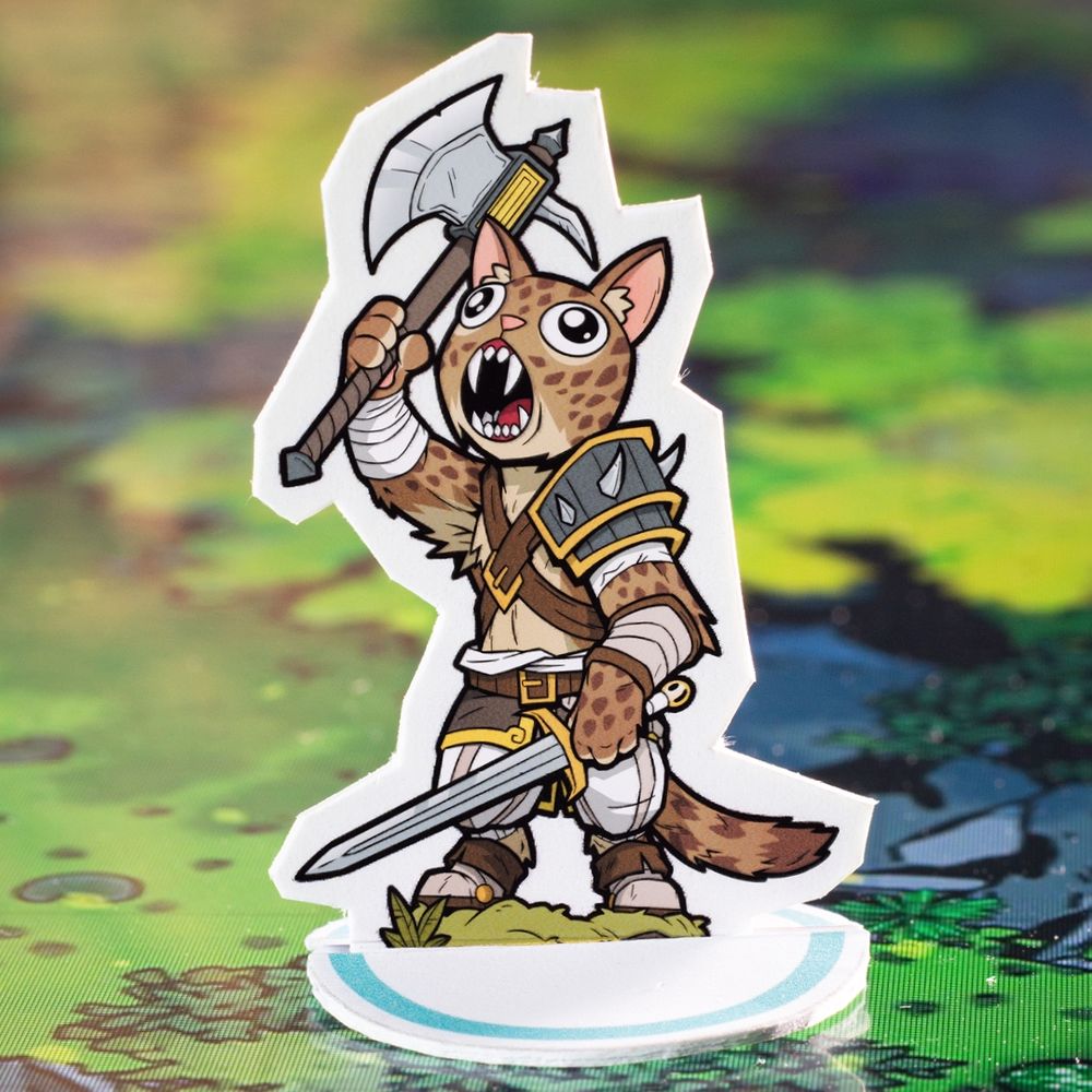 Paper miniature of a tabaxi barbarian