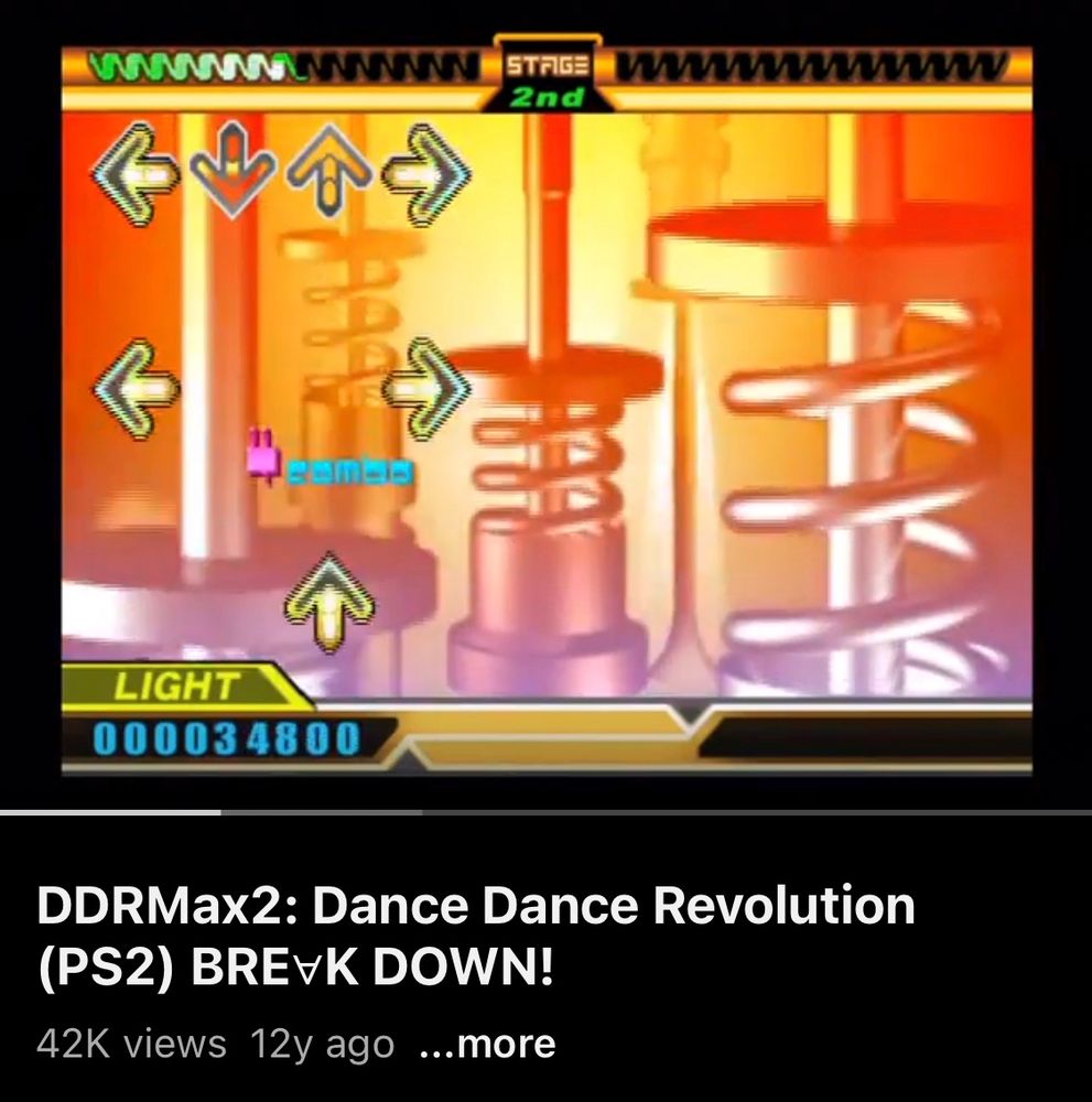 YouTube Screenshot of an upload of in-game footage for  the song “Breakdown”  from DDRMax2