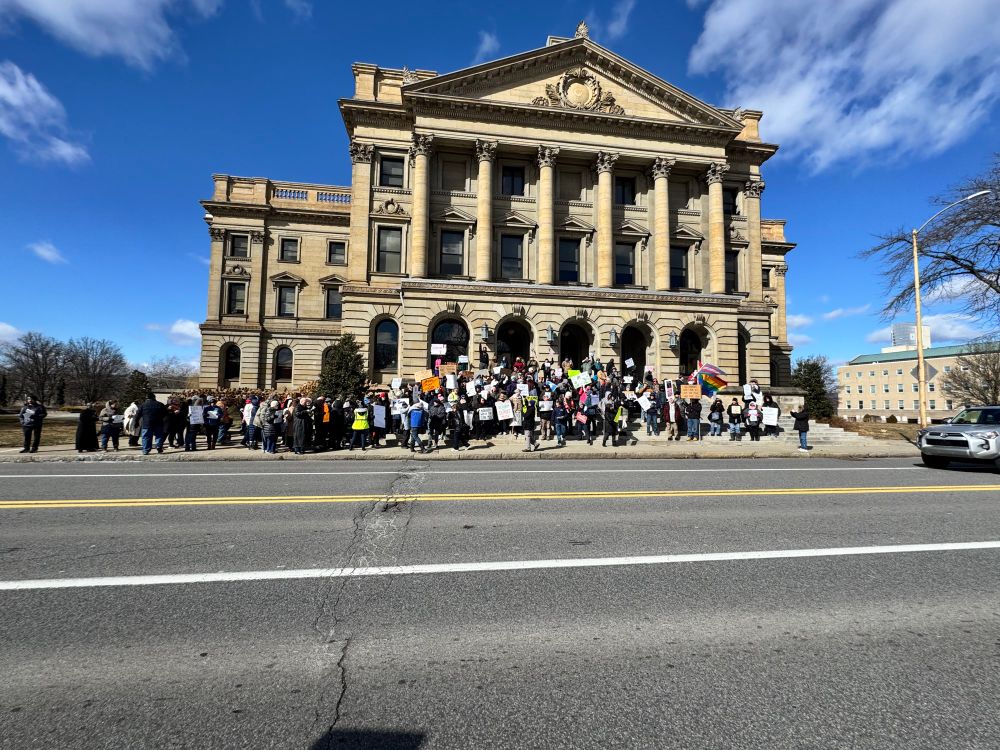 Protestors on the courthouse steps 