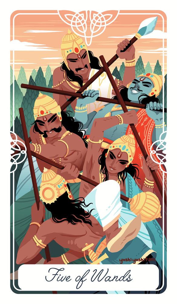 Five of Wands from the Tarot of the Divine by Yoshi Yoshitani