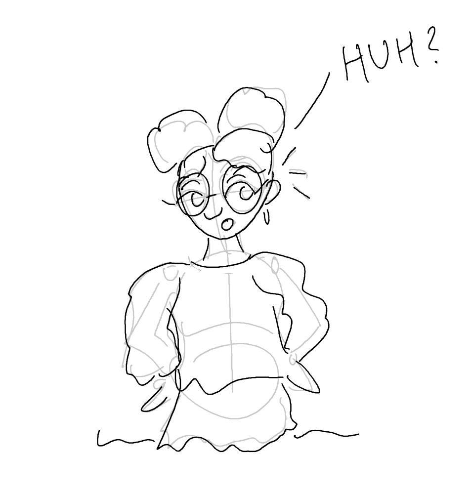 person looking behind them as they notice something. Text: Huh?