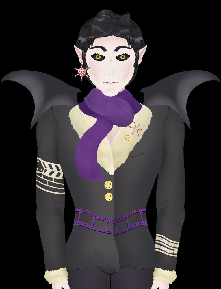 Half-vampire horror ENvtuber DhampirMatt winter outfit, wings toggle activated