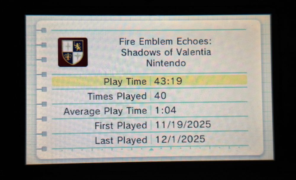 Fire Emblem Echoes play data from 3DS too showing 43 hours of playtime