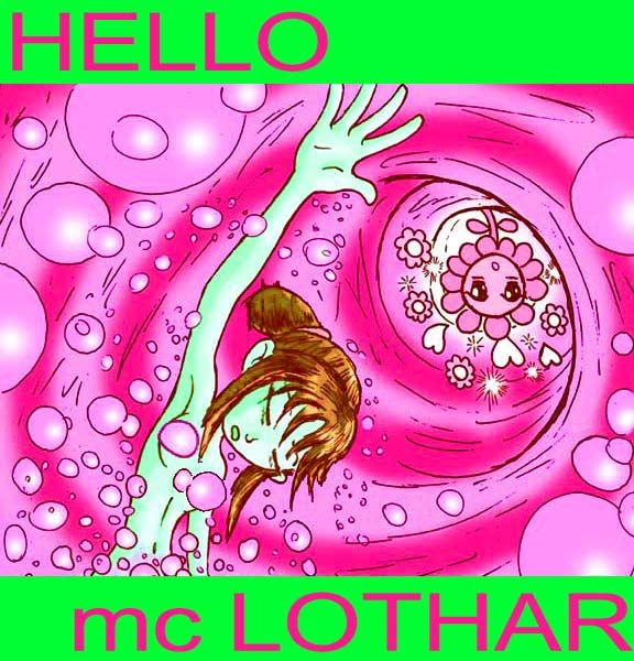 Cover for the webcomic GRIND by Lothar, art by Lothar! Image shows a girl with brown hair, naked and strategically covered in places by bubbles as she floats in a pink whirlwind that leads her to float towards a flower.