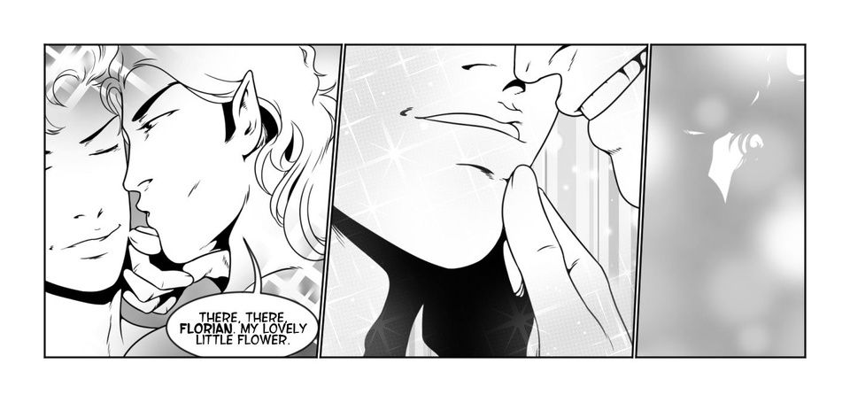 Three panels from the webcomic Incuverse, showing two male demons about to make out. Dialogue reads:

"There there Florian, my lovely little flower..."