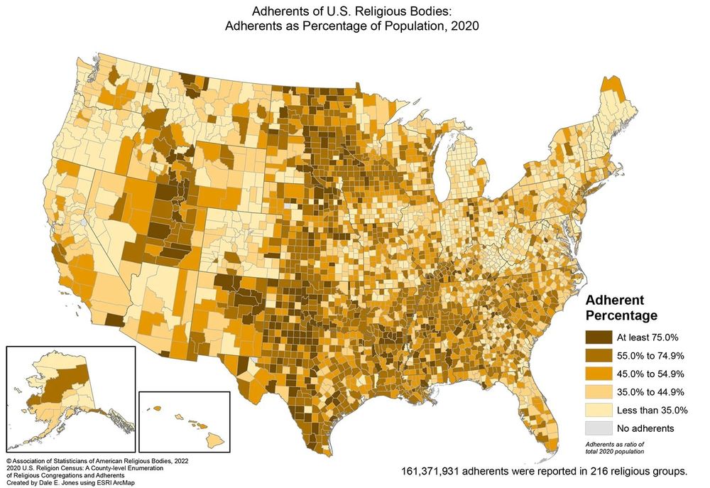 Map showing religious adherants in the United States 