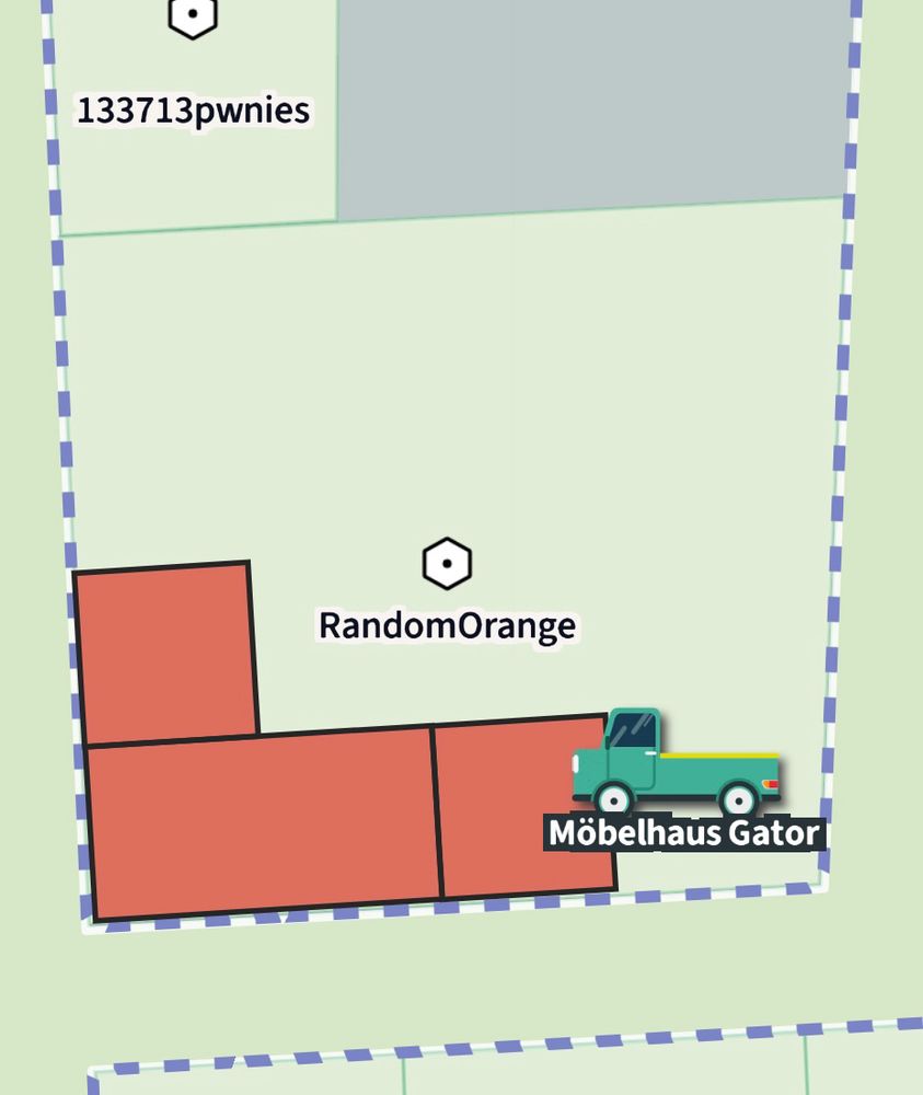 Screenshot of the WHY2025 map. A vehicle named MobelhausGator is parked next to the village RandomOrange