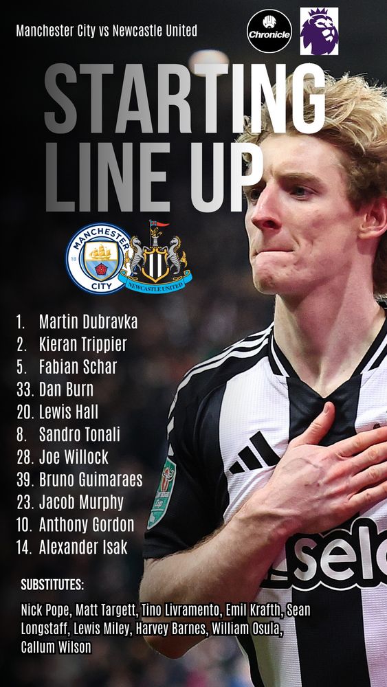 Newcastle United's starting XI vs Manchester City.