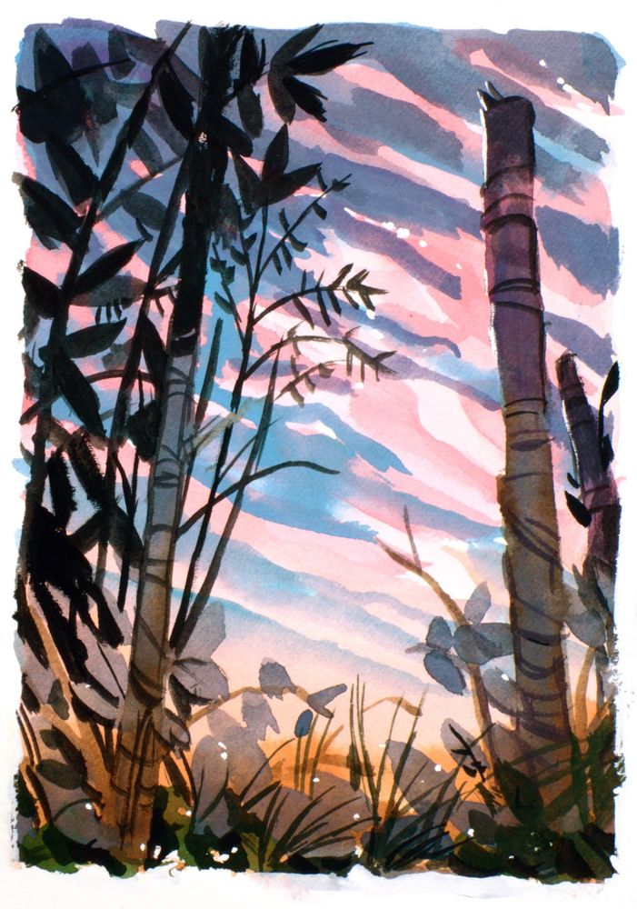 gouache landscape of sunset clouds