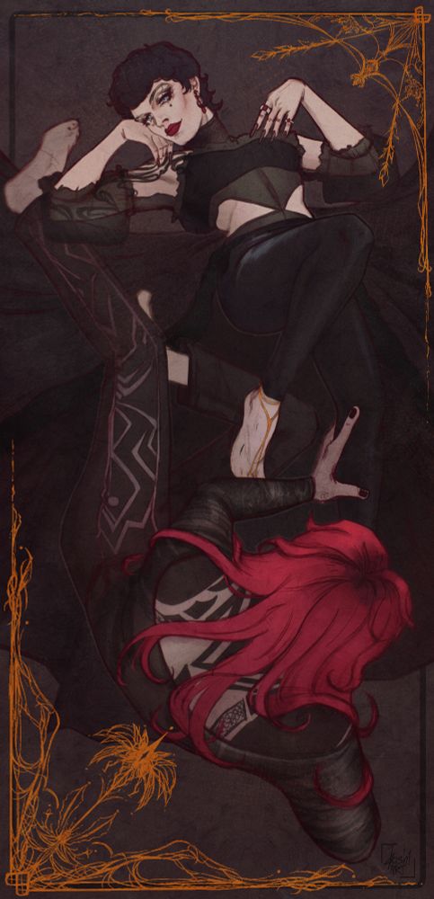 drawing of kjetll's ocs amaranth and xee'mara
// artfight revenge on @kjetll.bsky.social