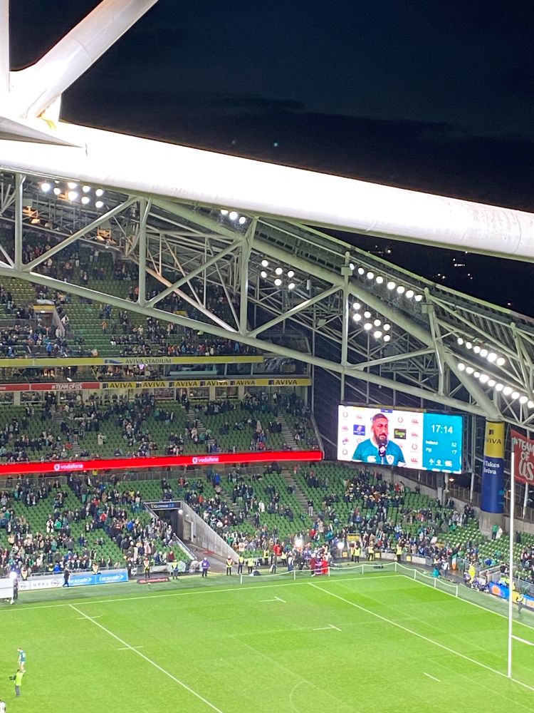 Sports Stadium with man of the match Bundee Aki on big screen