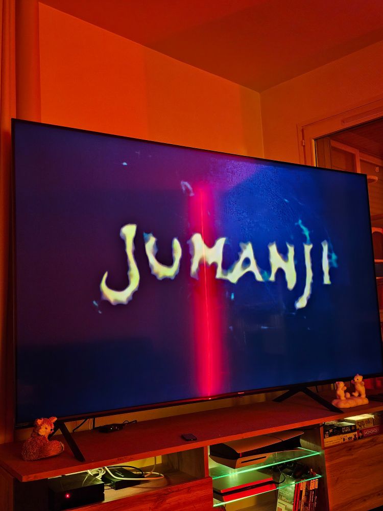 Photo de ma télé avec l'écran de début du film Jumanji de 1995 ! 