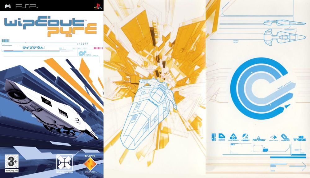 Three posters of Wipeout's abstract futurism.