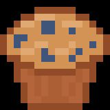 A pixel art depiction of a blueberry muffin.