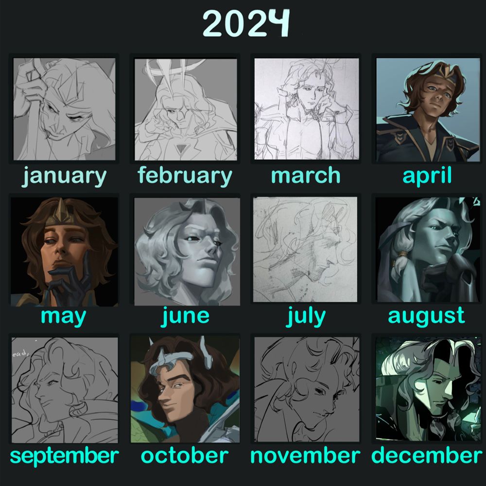 12 pictures of every viego i drew throughout the 12 months of the year. merry christmas!