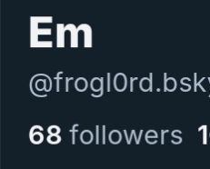 A screenshot of my follower count currently standing at 68