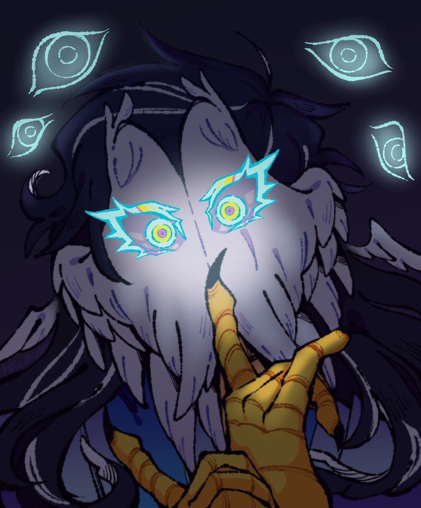 (2025) Shì Zhǎng belongs to wolfnbites on artfight!
An angel with face wings and glowing eyes slushing you with two winged bird claws