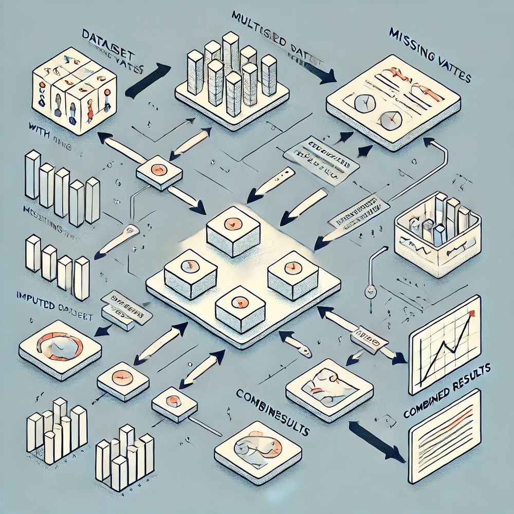 Diagram of multiple imputation produced by ChatGPT, consisting of meaningless shapes, arrows, and incomprehensible text.