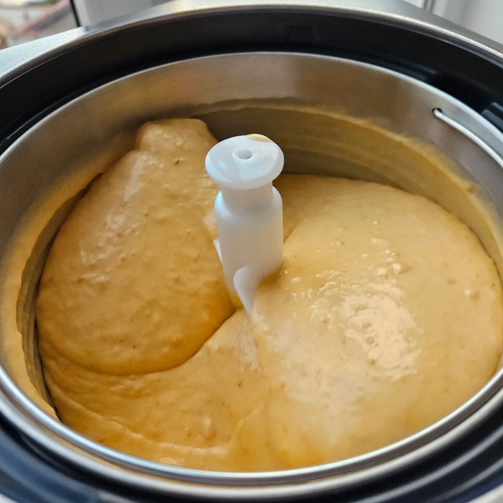 Apricot ice cream being churned