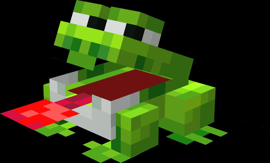 A screenshot of a Minecraft frog model retextured to appear like the Froggy enemy from Super Mario World 2: Yoshi's Island