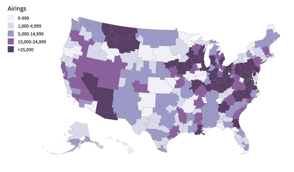 Map of the volume of campaign ads by media market in the U.S.