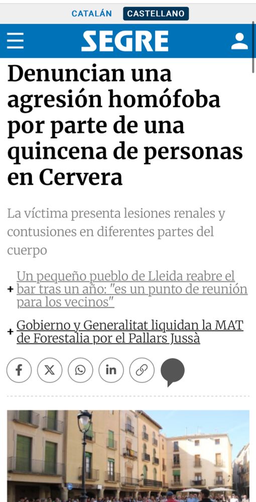 Denuncian una agresión homófoba por parte de una quincena de personas en Cervera

La víctima presenta lesiones renales y contusiones en diferentes partes del cuerpo