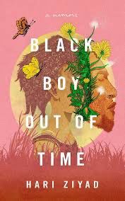 Cover of the book Black Boy Out of Time which shows an artistic rendering of a young black boy side profile with the face of a grown man overlay his face.
Flowers connect the two faces