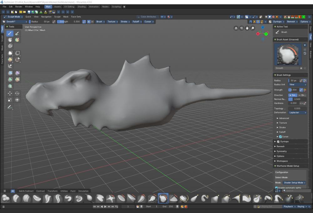 Screenshot from blender of a dragonesque looking spino WIP