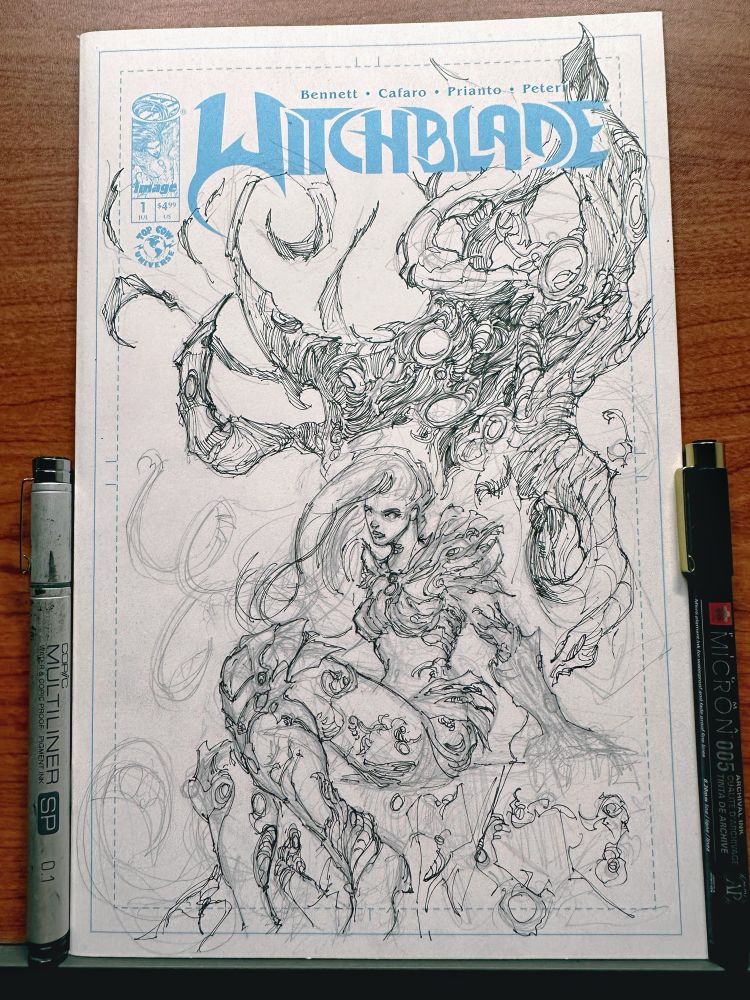 Starting to render the sketch cover with ink