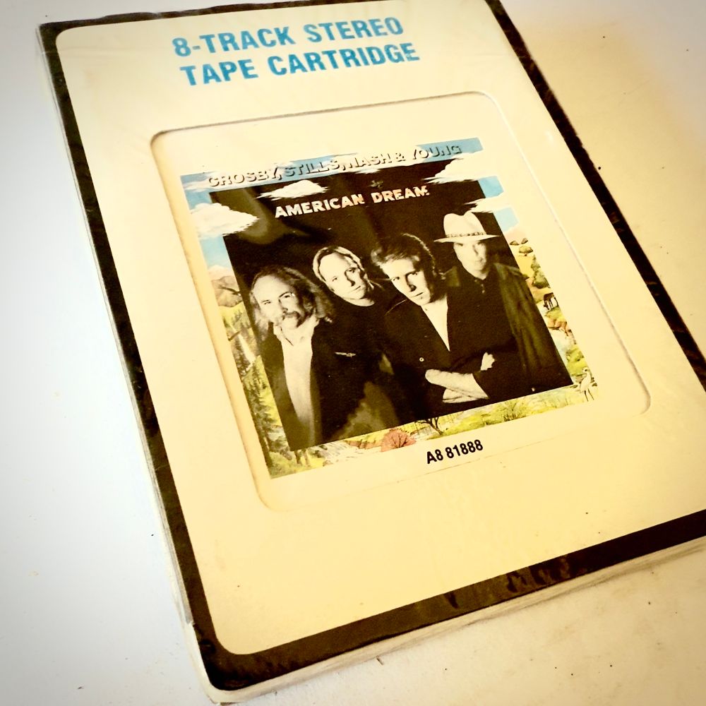 An 8-track cartridge of CSNY, American Dream (1988)