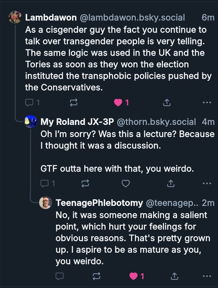 A screenshot of two cisgender allies and one guy who appears to be the reincarnated soul of a Vichy political employee who died at the hands of a Nazi he THOUGHT he would be safe around, but alas... Nazis and those who parrot their vile beliefs are not known to be people of their word, so he died and was reincarnated in the body of an American male who, alas again, APPEARS TO HAVE LEARNED NOTHING.