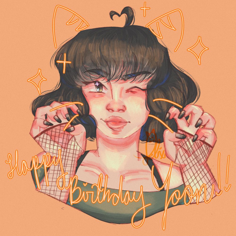 A drawing of STAYC’s Yoon with the text “Happy birthday Yoon!”