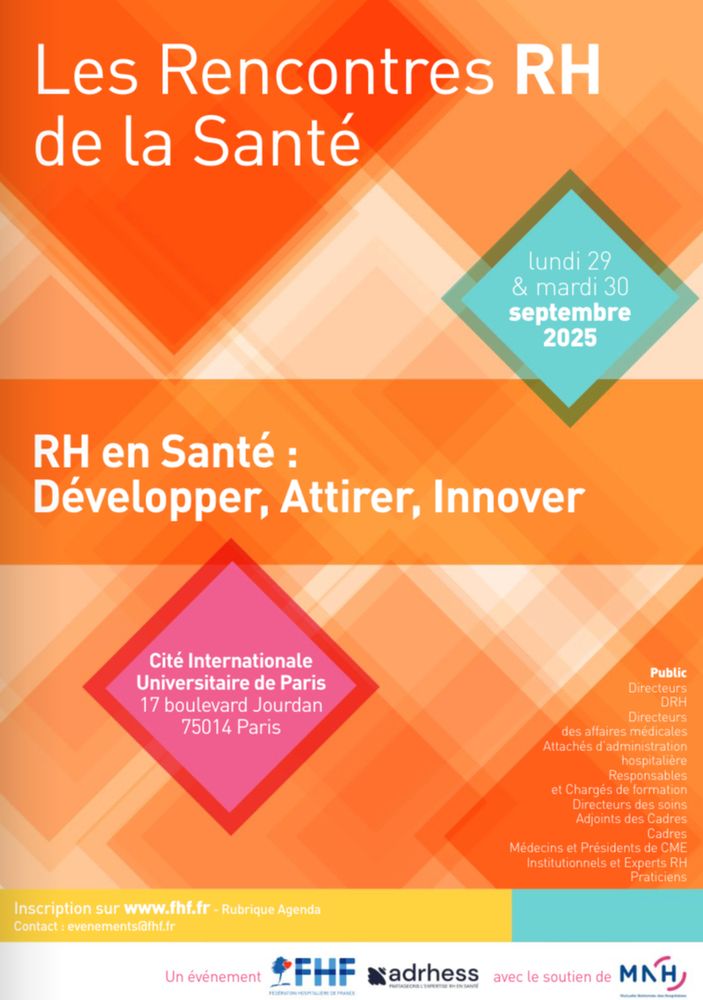 Affiche des rencontres RH de la santé 2025 organisées par la Fédération hospitalière de France, les 29 et 30 septembre 2025 à Paris 