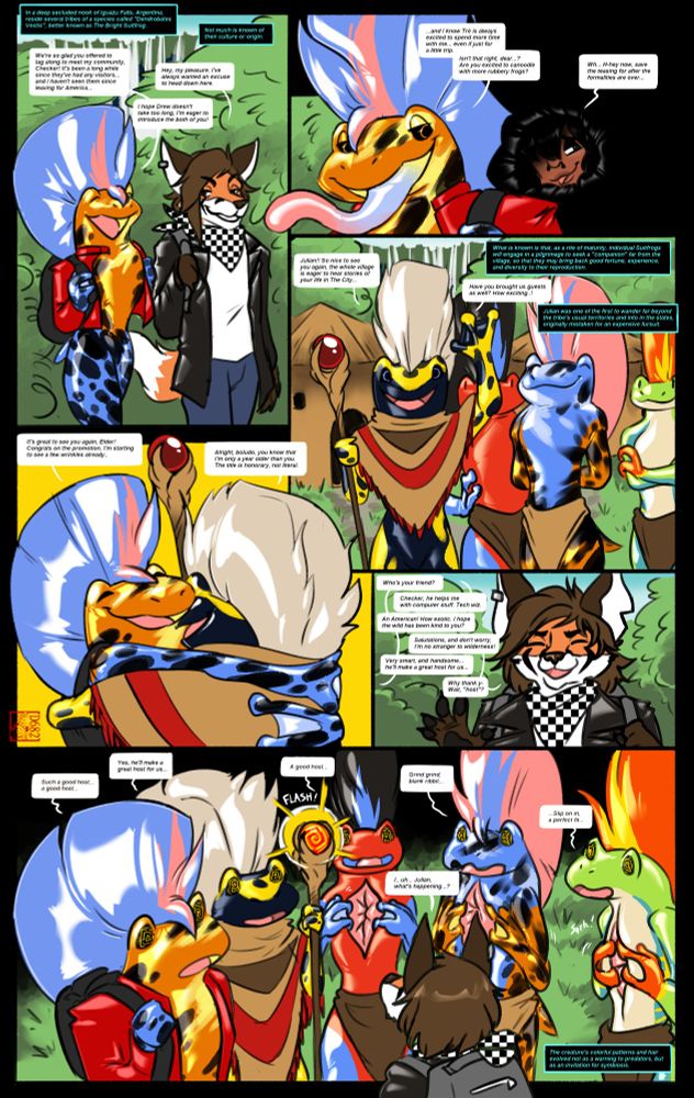 Checker and Julian travel to a jungle in argentina. The Bright Suitfrog tribe welcome them with open arms. suddenly the villagers and even Julian feel compelled to open up their suit bodies to add Checker to their tribe.