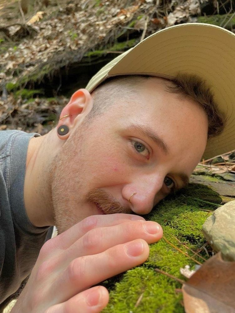 user ryophyte loves bryophytes (lichens and moss) and gently rests his head upon a mossy rock