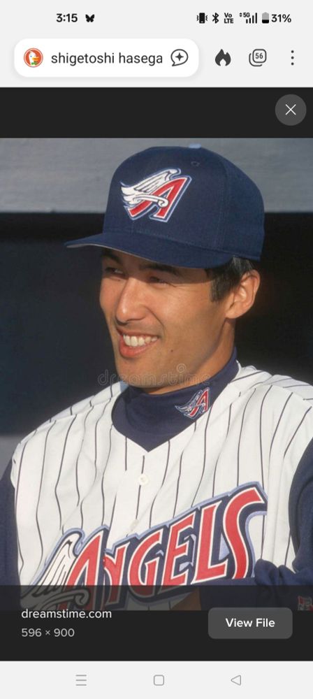Shigetoshi Hasegawa in an early 00s Angels uniform that is an affront to the senses.