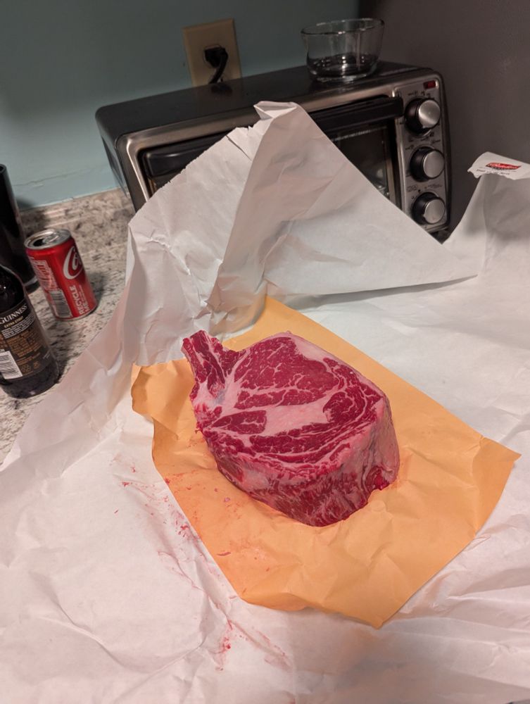 A gigantic 3" thick cowboy steak