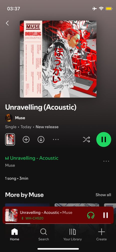 screenshot of unravelling (acoustic) by myself on spotify