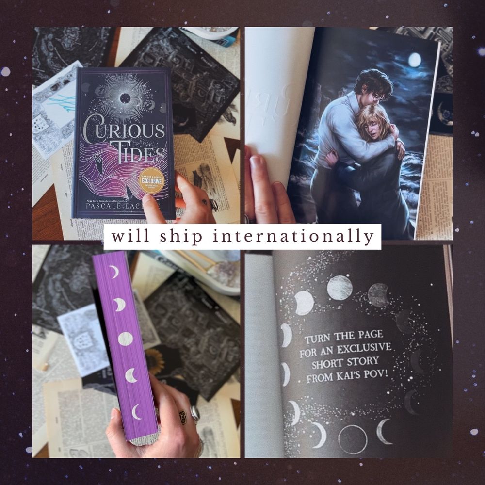 The special paperback edition features an alternate purple cover, purple sprayed edges with moon phase stencil designs, a full page of artwork of Baz and Emory embracing on the beach at night, and a bonus short story from Kai’s POV. Will ship internationally.