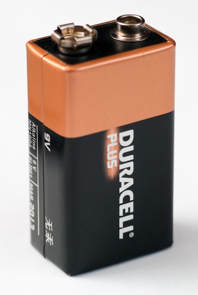 A Duracell 9 volt battery.