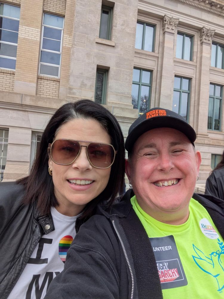CEA Vice President Liz Waddick and I backstage taking a selfie after she had just lit the crowd at Denver's Bernie & AOC rally on fire with her speech.